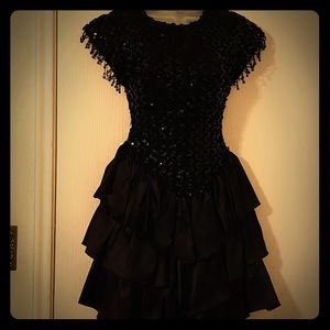 Black sequin, ruffled dress